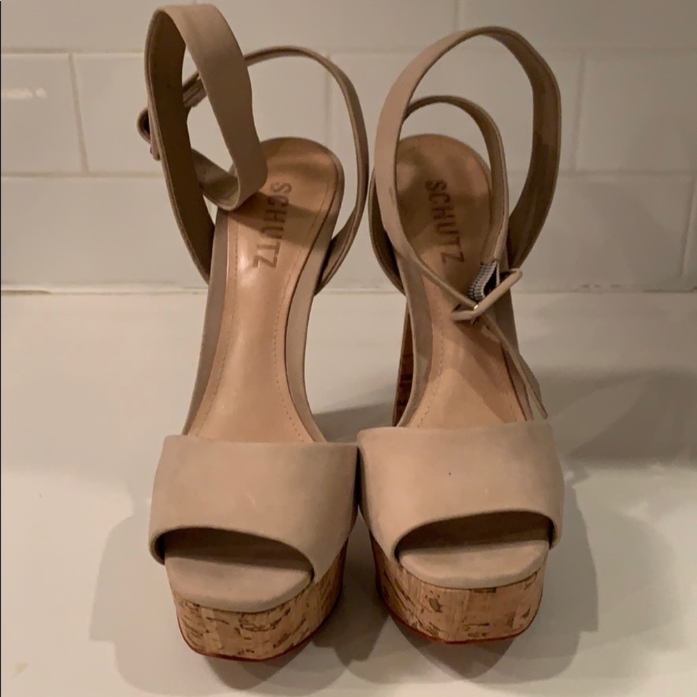 Schutz cork platform strappy sandals